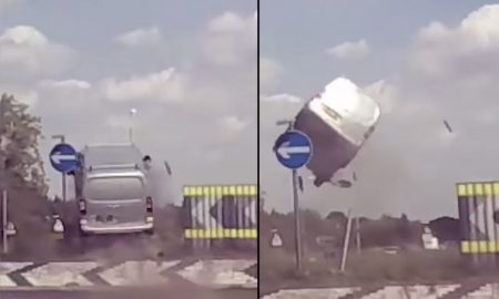 Šokujúce video: Dodávka na kruhovom objazde vyletela takmer 4 metre do vzduchu!